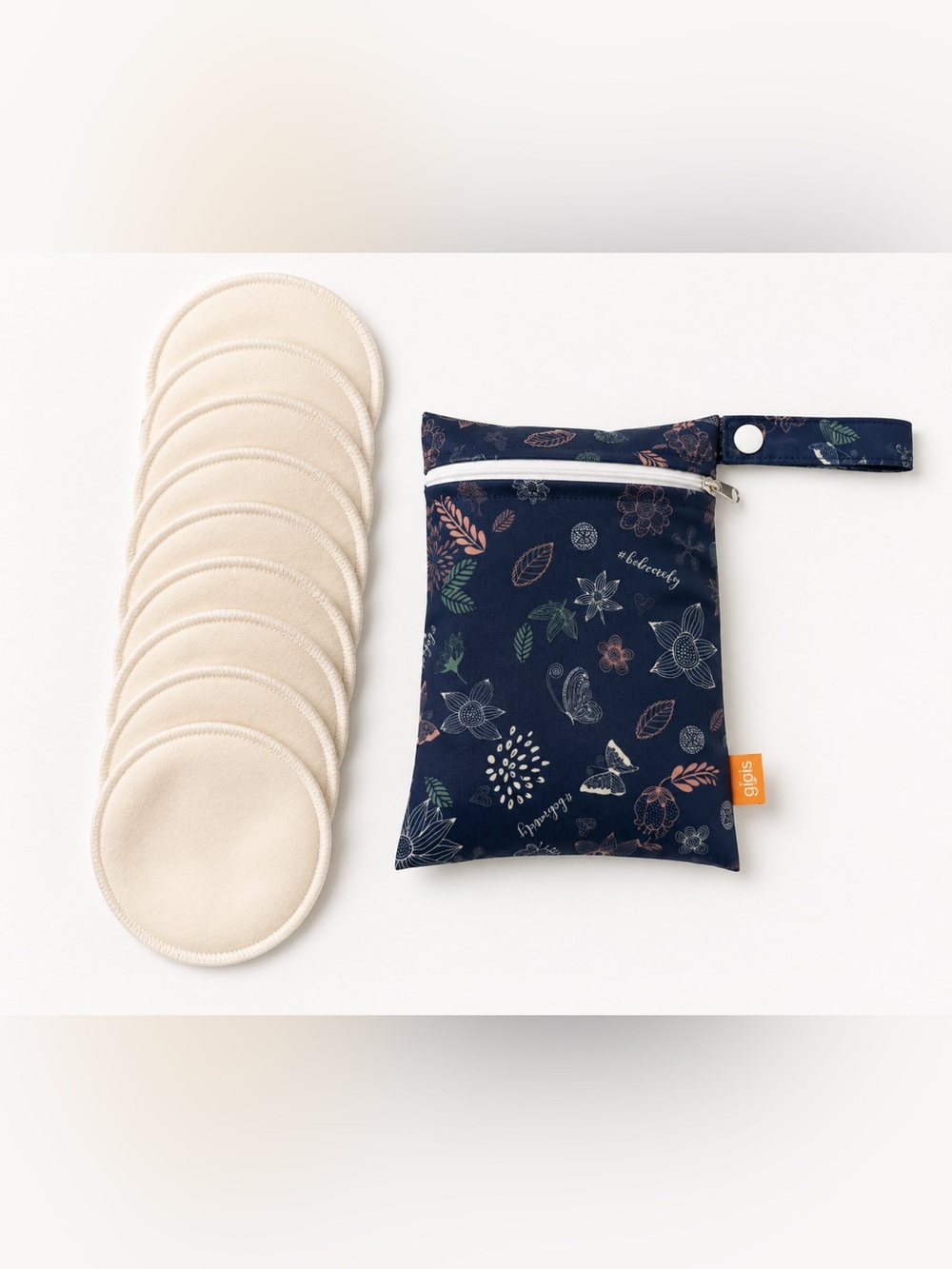 Gigi’s Organic Cotton Reusable Nursing Pads Set of 10 + Storage Bag